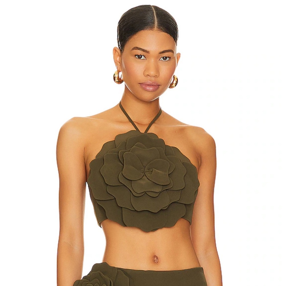 Lovers and Friends Zora Crop Top in Olive Green